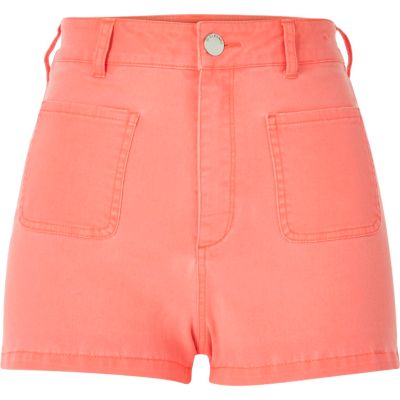 Orange high waisted denim shorts